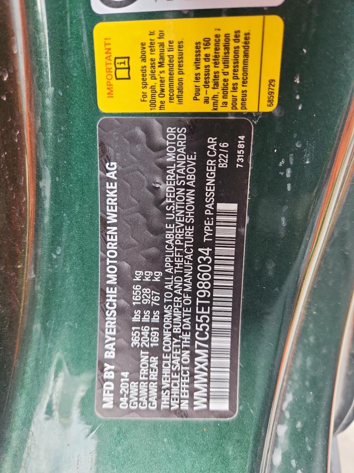 2014 Mini Cooper S VIN: WMWXM7C55ET986034 Lot: 93536605