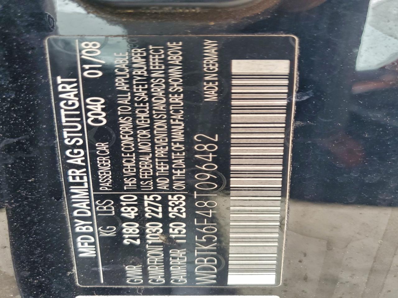 2008 Mercedes-Benz Clk 350 VIN: WDBTK56F48T096482 Lot: 92898175