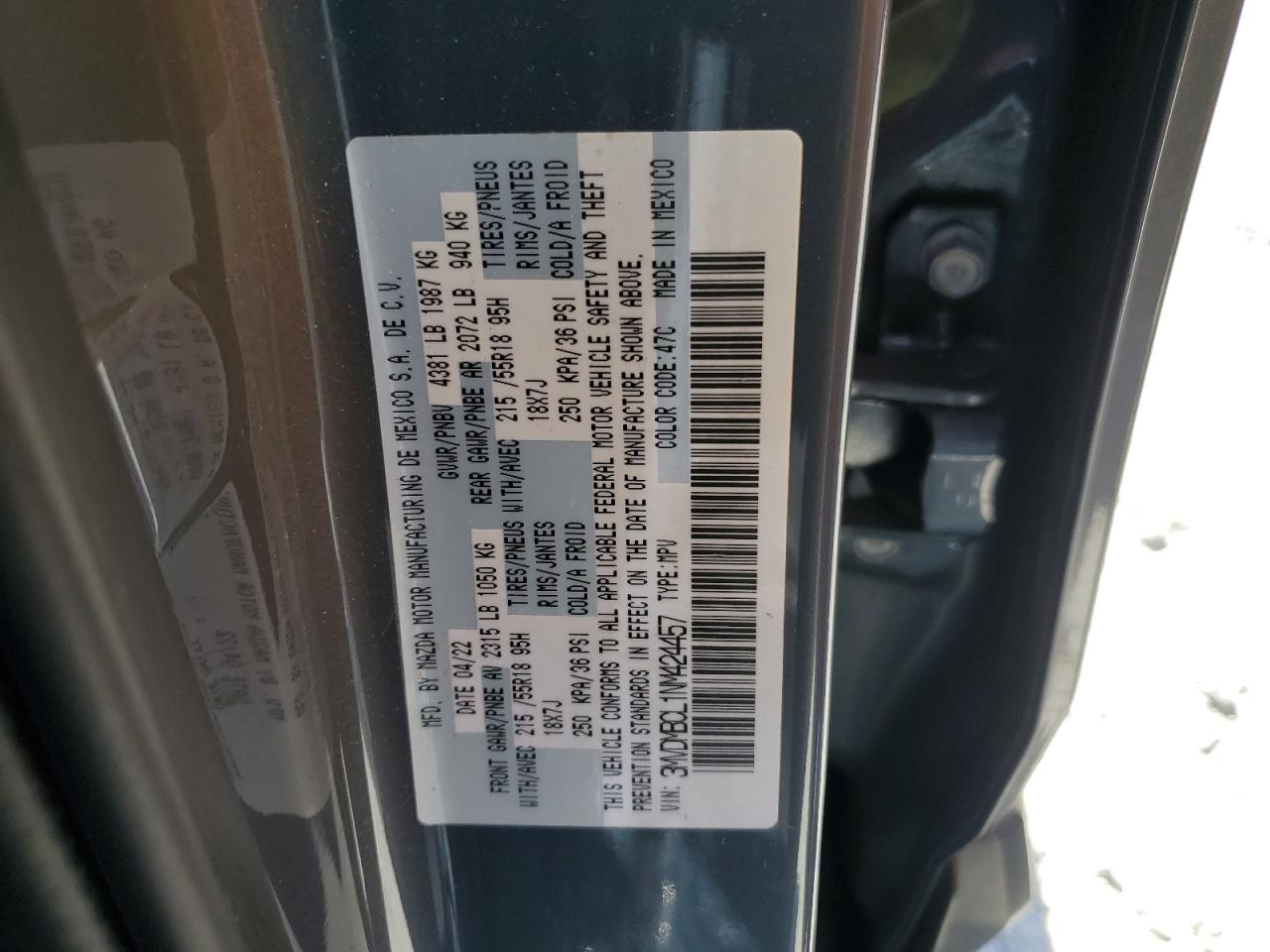 2022 Mazda Cx-30 Preferred VIN: 3MVDMBCL1NM424457 Lot: 93730525