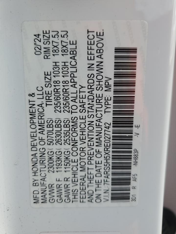 2024 Honda Cr-V Sport VIN: 7FARS5H5XRE027742 Lot: 92936875