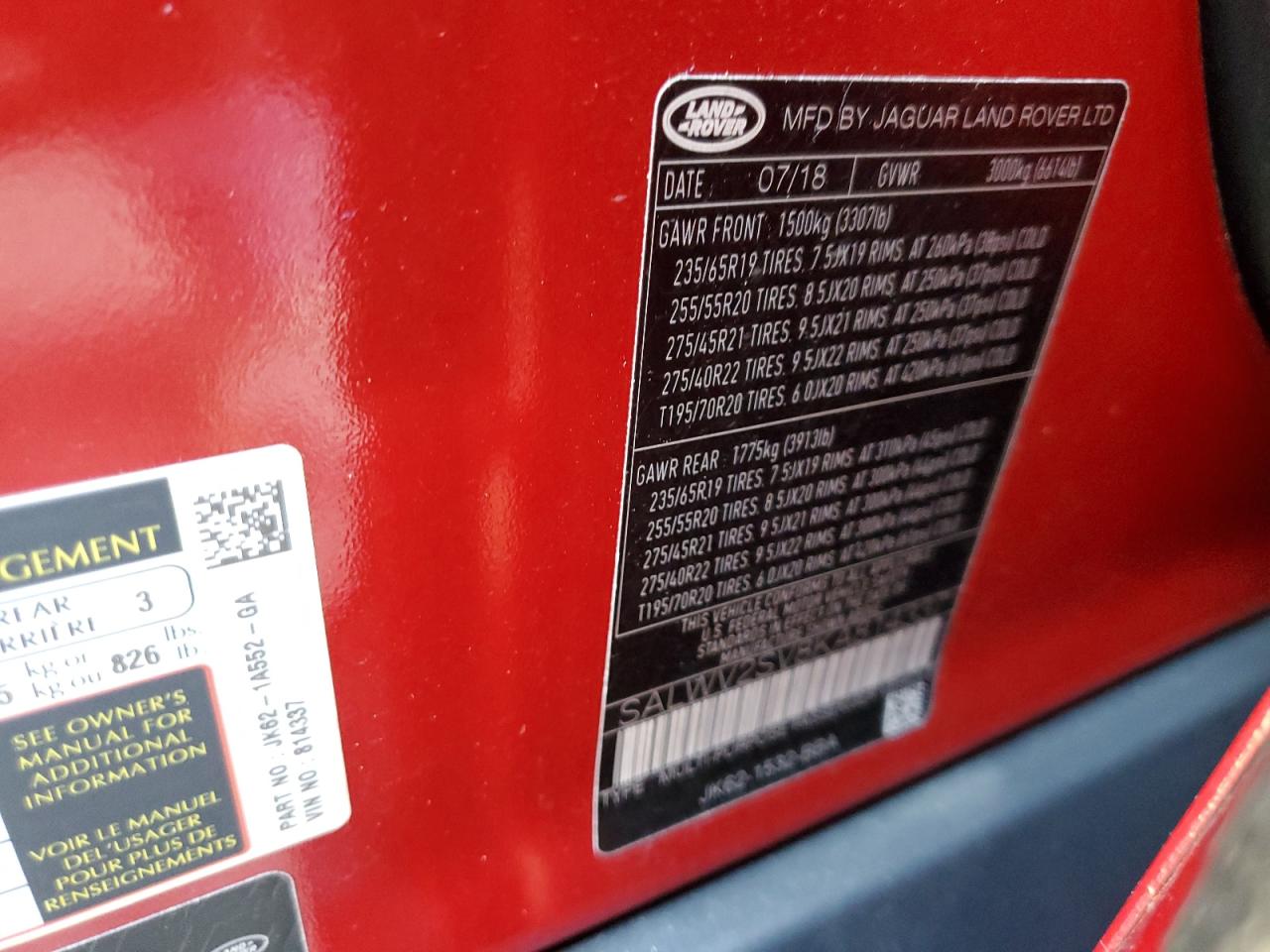 2019 Land Rover Range Rover Sport Hse Dynamic VIN: SALWV2SV8KA814337 Lot: 93201725