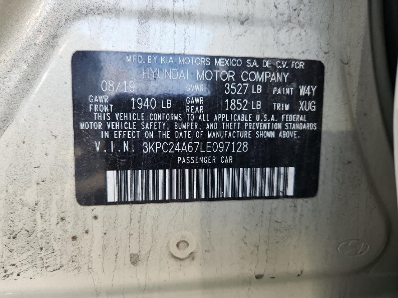 2020 Hyundai Accent Se VIN: 3KPC24A67LE097128 Lot: 90900505