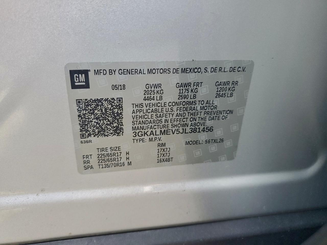 2018 GMC Terrain Sle VIN: 3GKALMEV5JL381456 Lot: 93664865