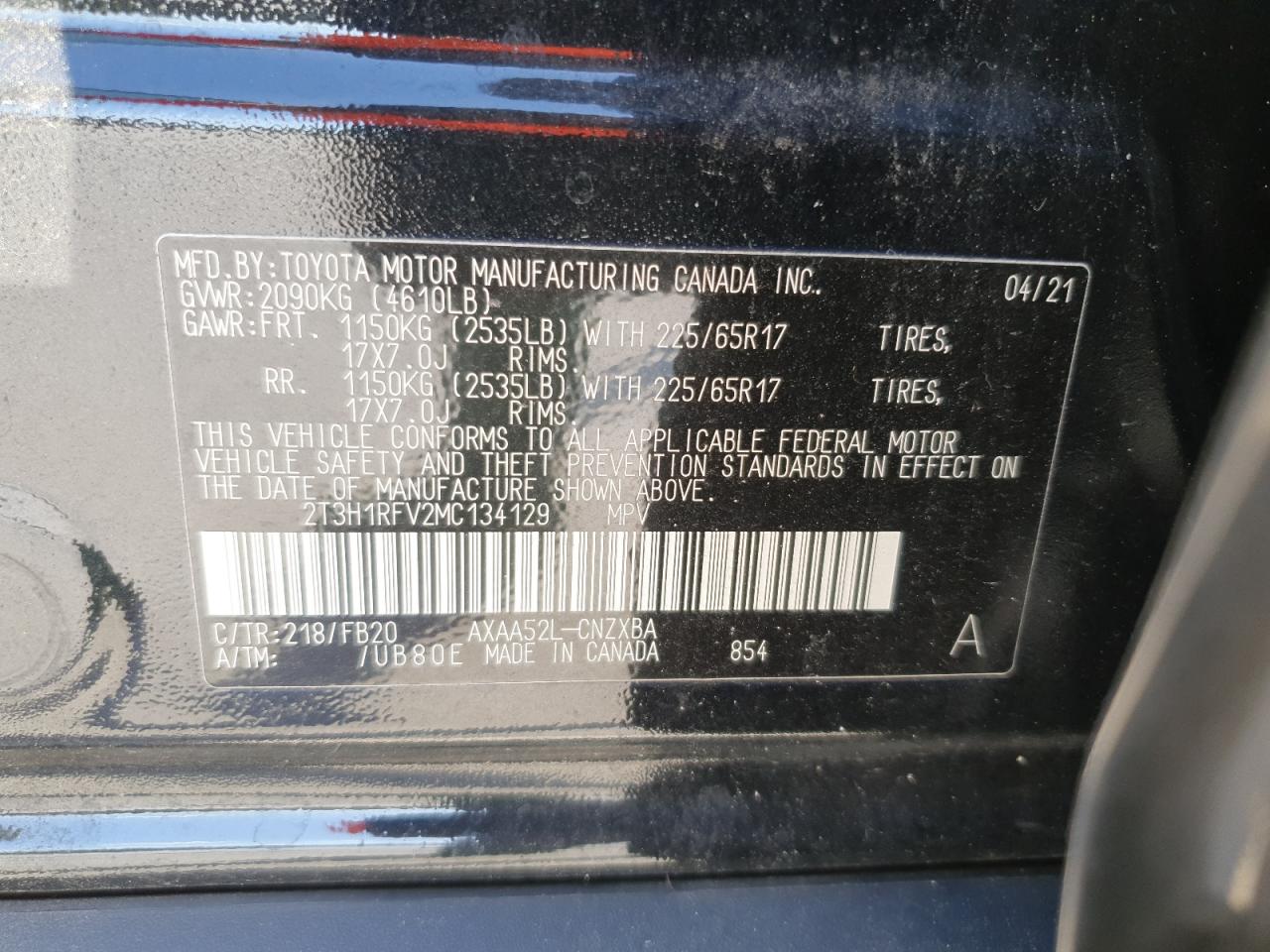 2021 Toyota Rav4 Le VIN: 2T3H1RFV2MC134129 Lot: 90248655