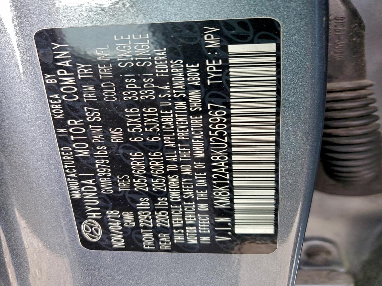 2019 Hyundai Kona Se VIN: KM8K12AA8KU256967 Lot: 93213645