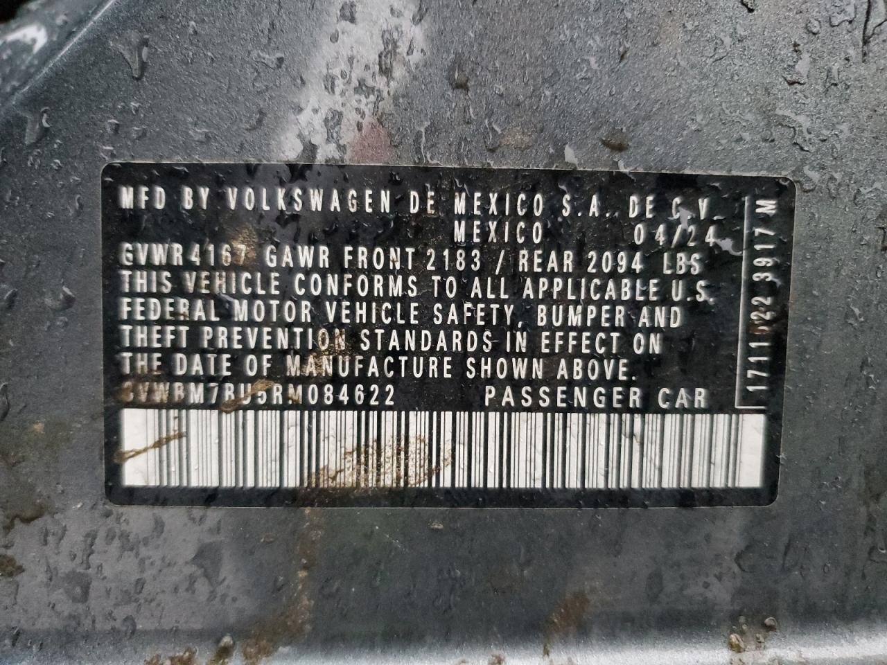 2024 Volkswagen Jetta Sport VIN: 3VWBM7BU5RM084622 Lot: 93949375