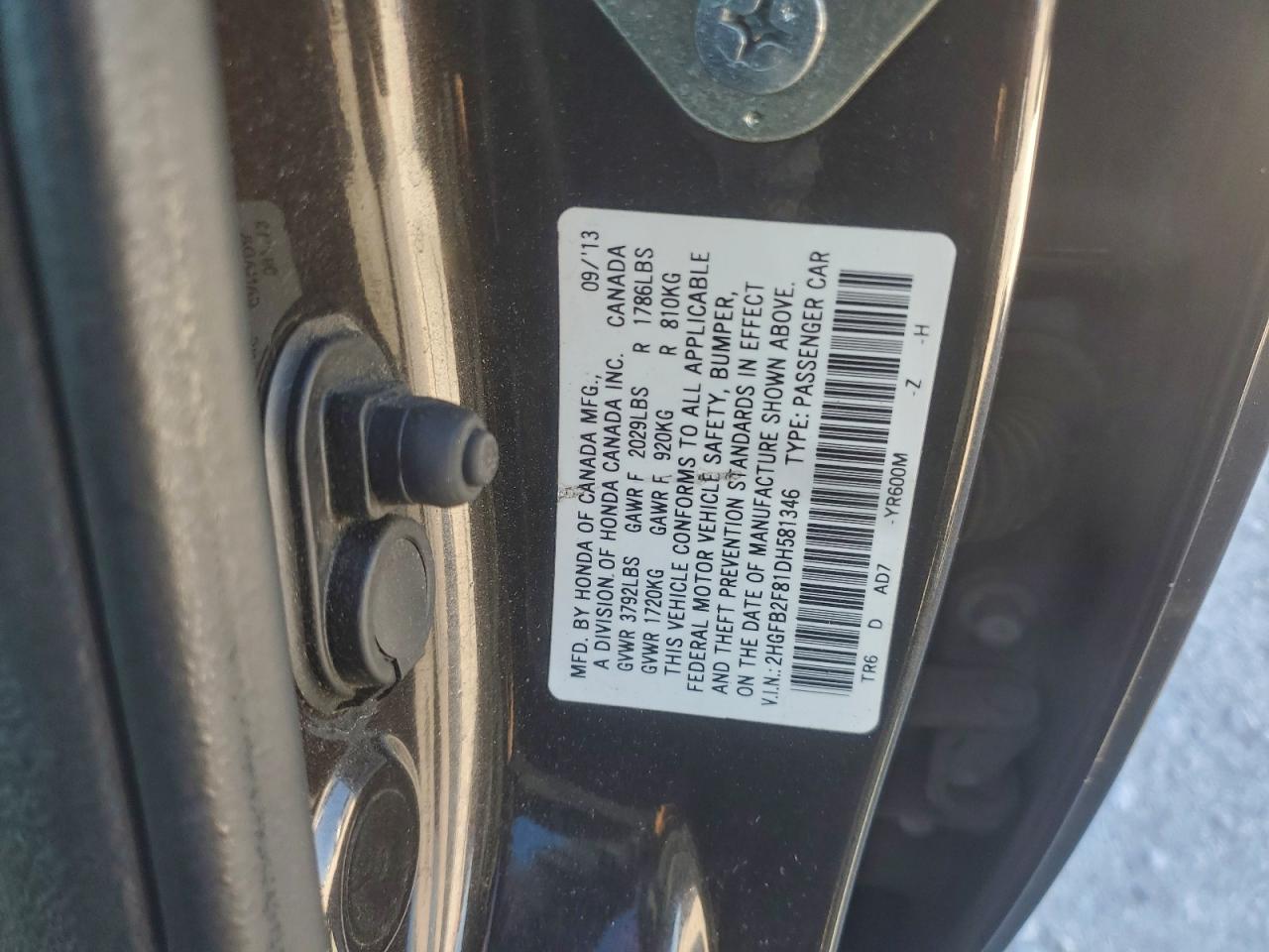 2013 Honda Civic Ex VIN: 2HGFB2F81DH581346 Lot: 94267415