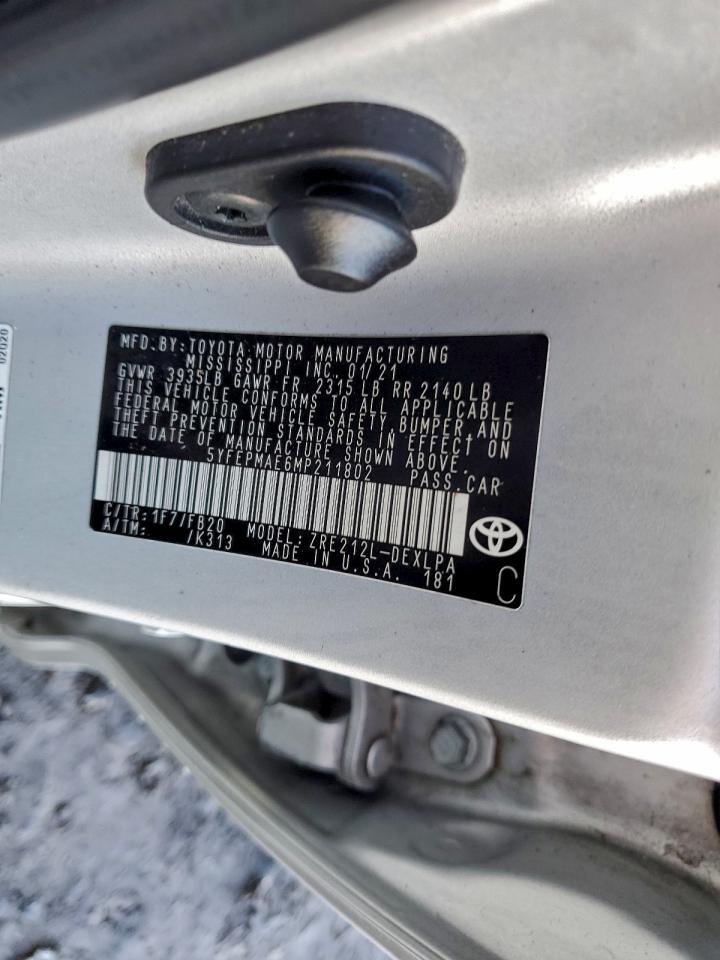 2021 Toyota Corolla Le VIN: 5YFEPMAE6MP211802 Lot: 93648275