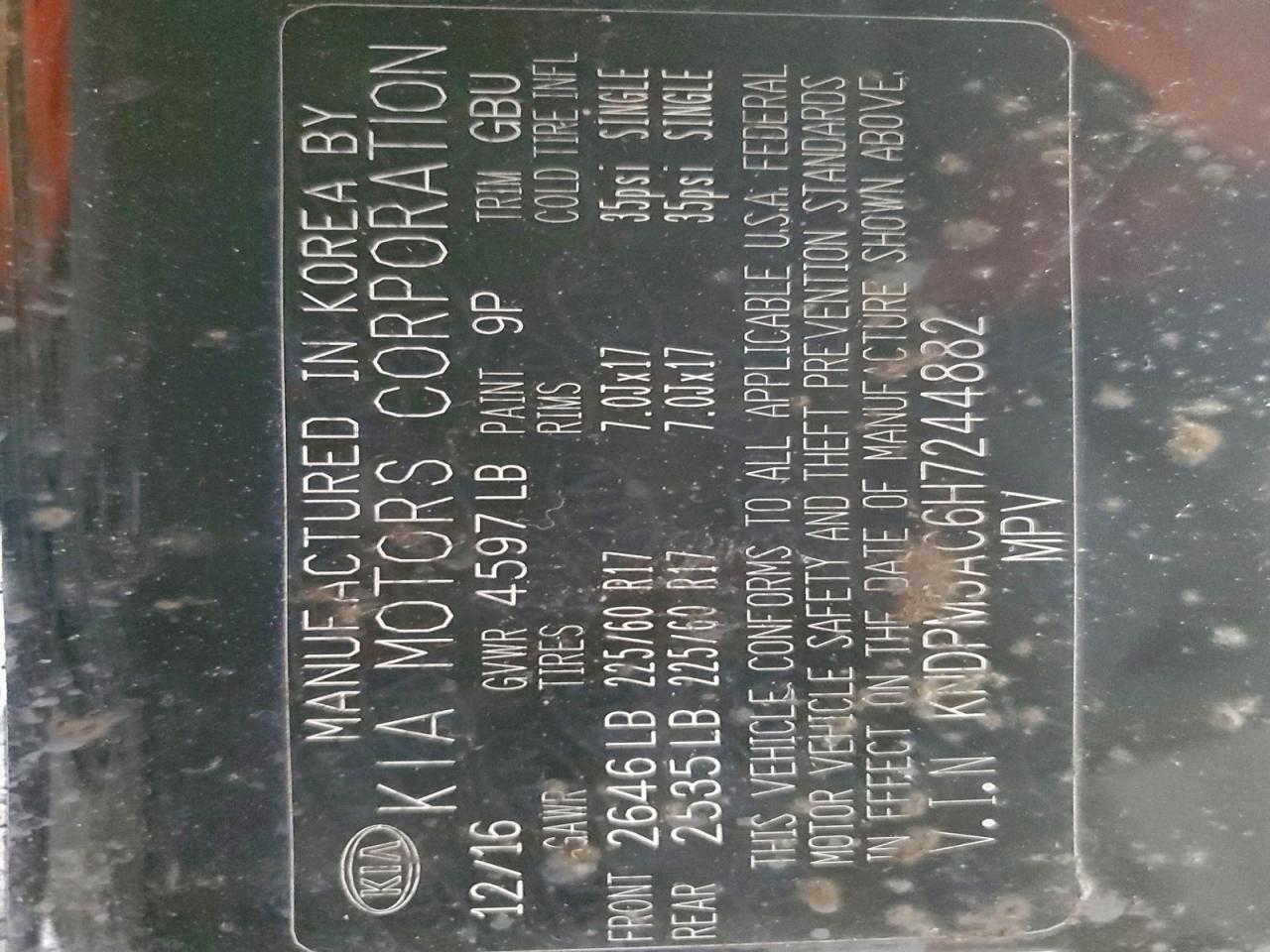 2017 Kia Sportage Lx VIN: KNDPM3AC6H7244882 Lot: 94437615