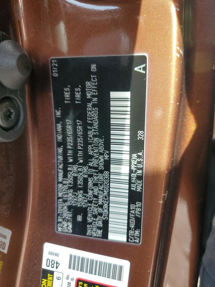 2021 Toyota Sienna Le VIN: 5TDKRKEC7MS020388 Lot: 92308455