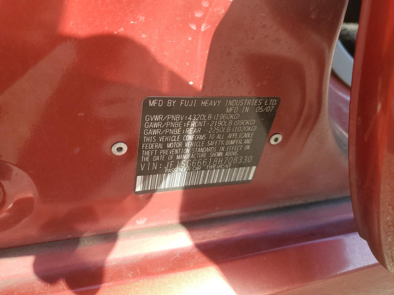 2008 Subaru Forester Sports 2.5X VIN: JF1SG66618H708330 Lot: 91401955