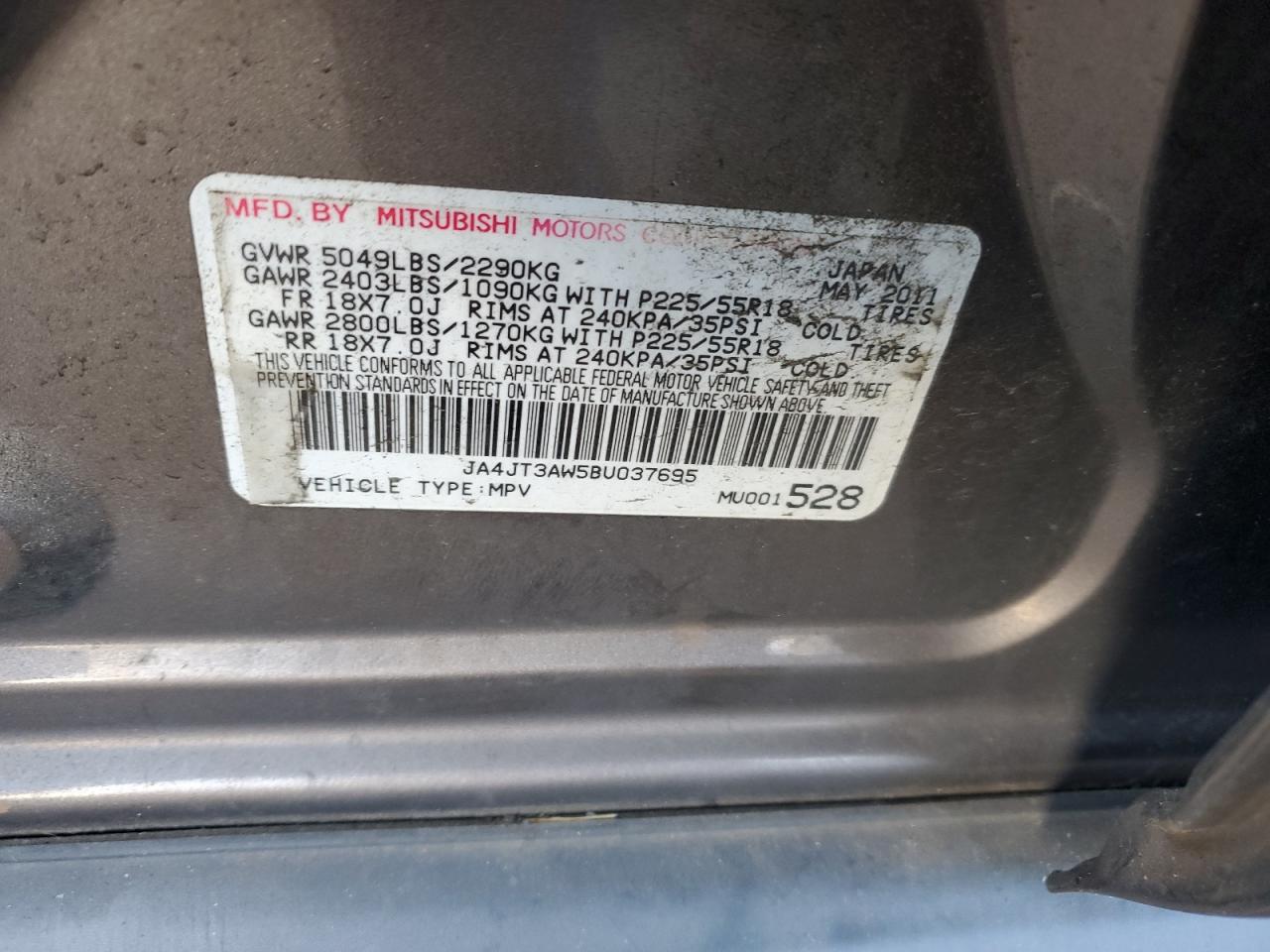 2011 Mitsubishi Outlander Se VIN: JA4JT3AW5BU037695 Lot: 92122915