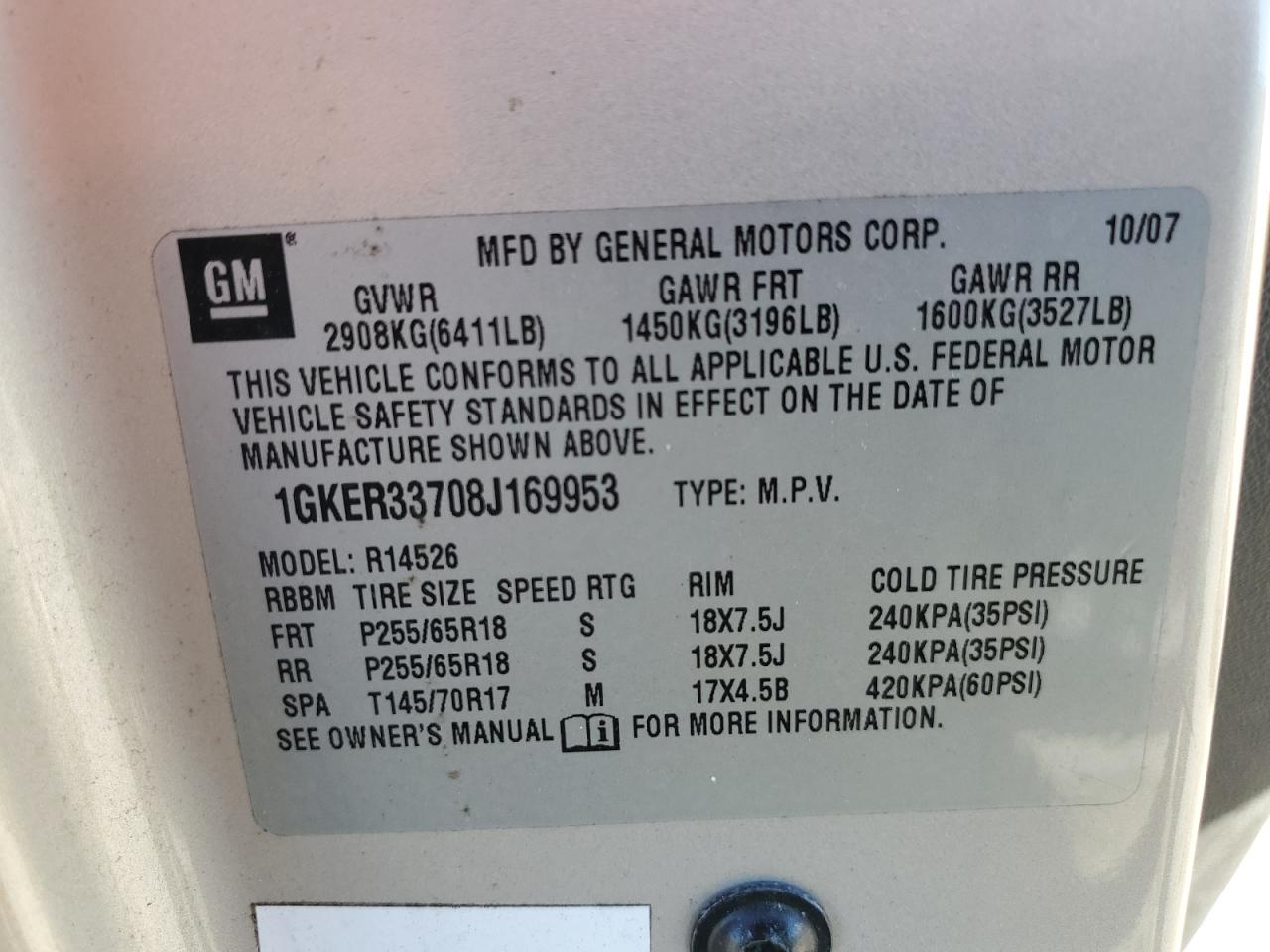 2008 GMC Acadia Slt-2 VIN: 1GKER33708J169953 Lot: 92703815