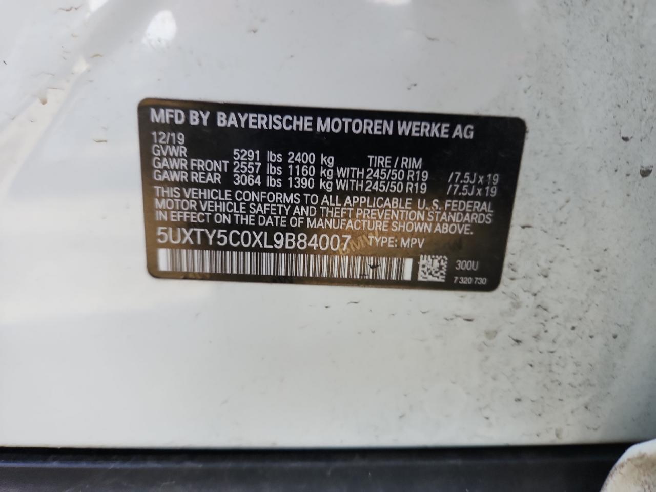 2020 BMW X3 xDrive30I VIN: 5UXTY5C0XL9B84007 Lot: 93621495