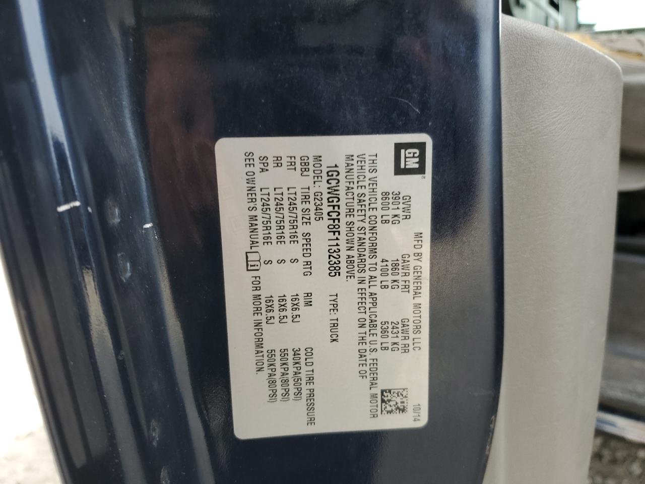 2015 Chevrolet Express G2500 VIN: 1GCWGFCF8F1132385 Lot: 91759035