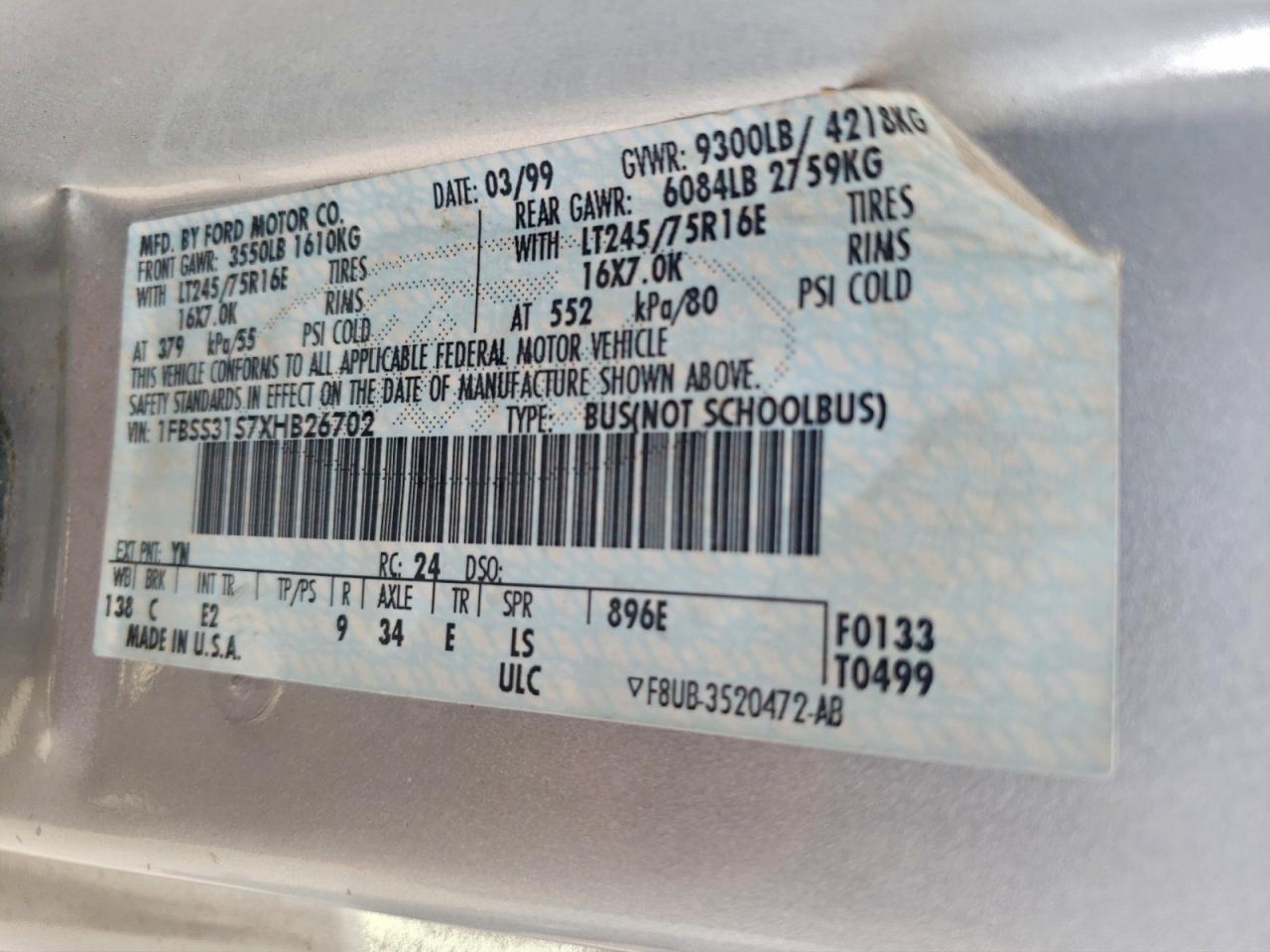 1989 Ford Econoline E350 Super Duty Wagon VIN: 1FBSS31S7XHB26702 Lot: 94426265