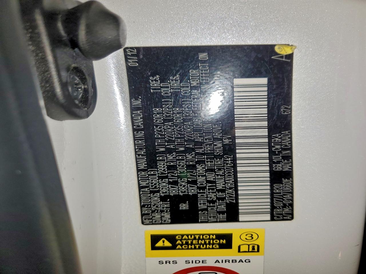 2012 Lexus Rx 350 VIN: 2T2ZK1BAXCC076442 Lot: 94372205