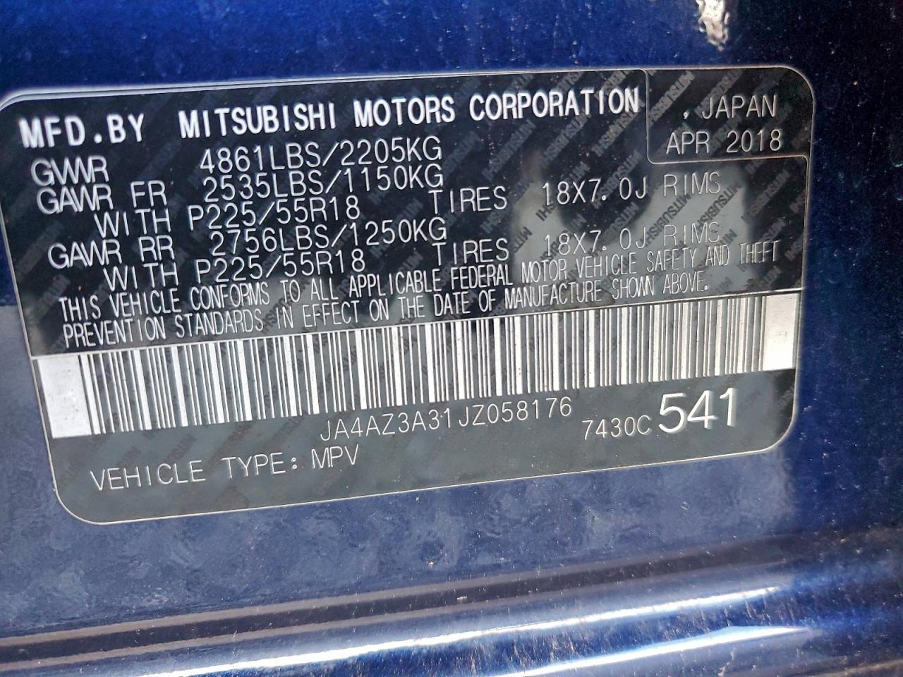 2018 Mitsubishi Outlander Se VIN: JA4AZ3A31JZ058176 Lot: 94074685