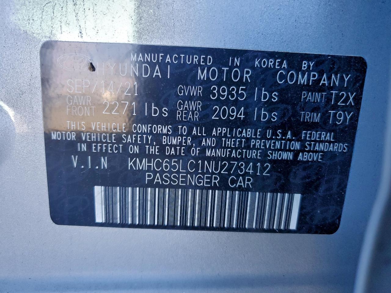 2022 Hyundai Ioniq Blue VIN: KMHC65LC1NU273412 Lot: 92326905