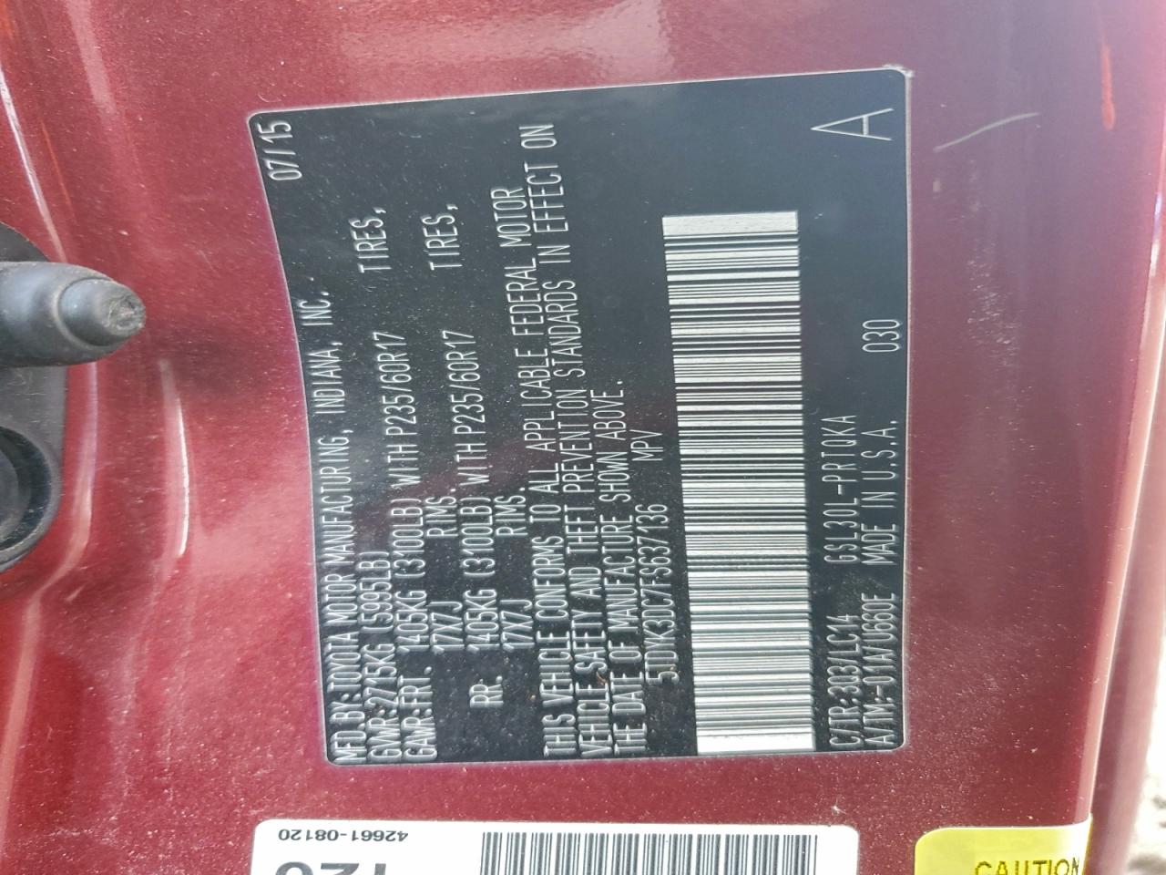 2015 Toyota Sienna Xle VIN: 5TDYK3DC7FS637136 Lot: 93906585