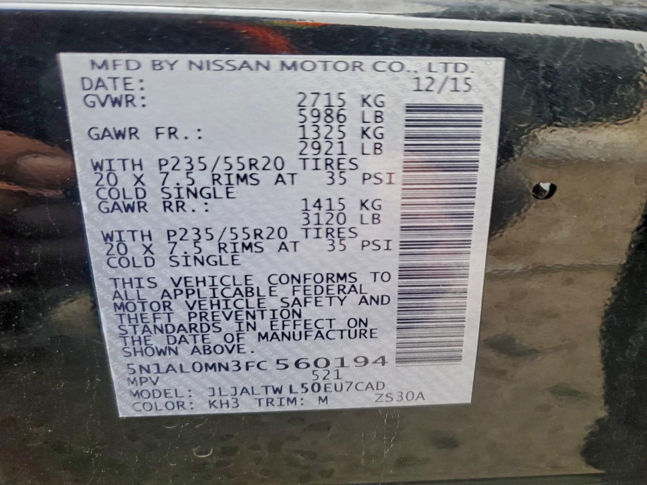 2015 Infiniti Qx60 VIN: 5N1AL0MN3FC560194 Lot: 93477185