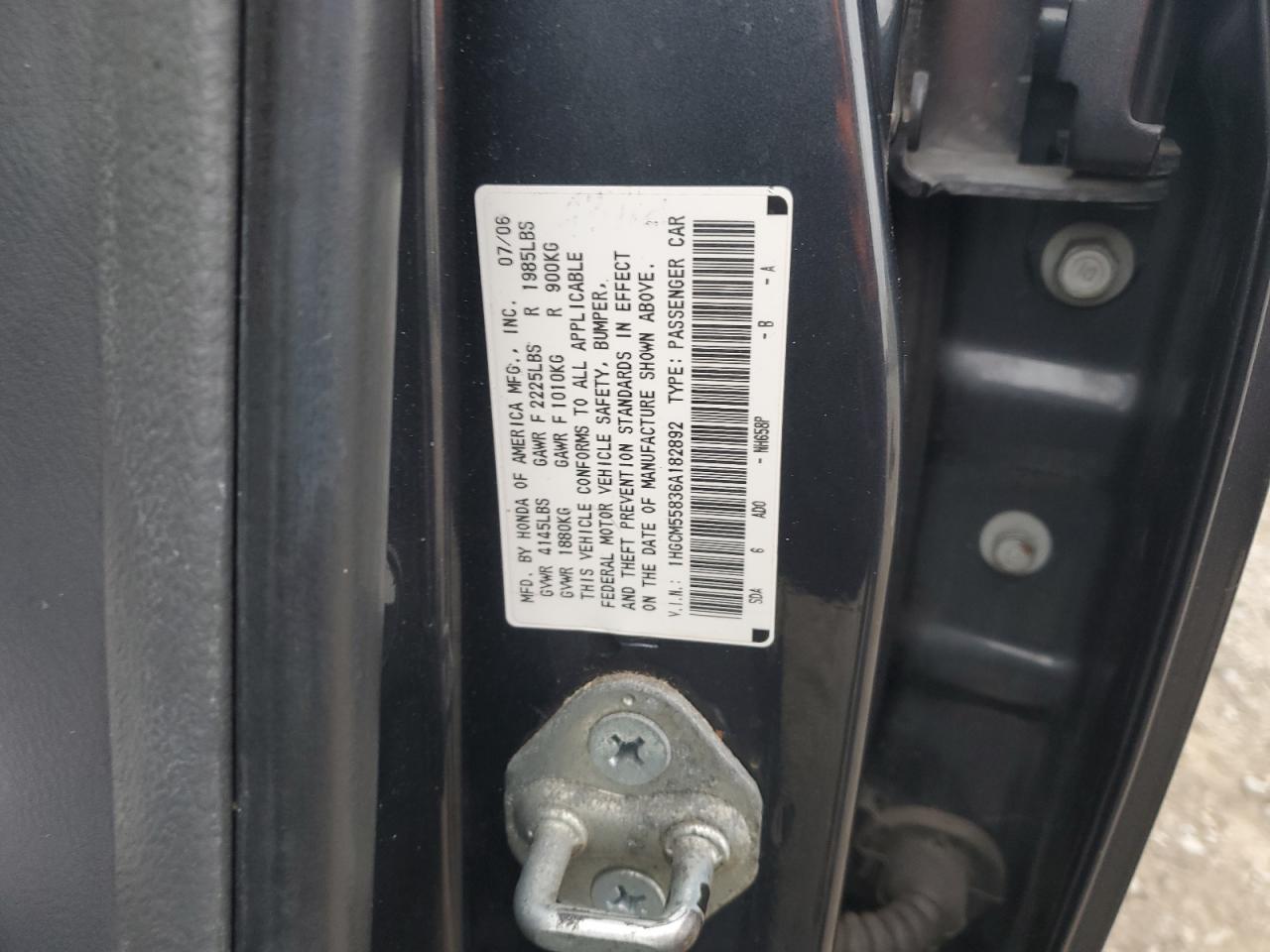 2006 Honda Accord Ex VIN: 1HGCM55836A182892 Lot: 92850495