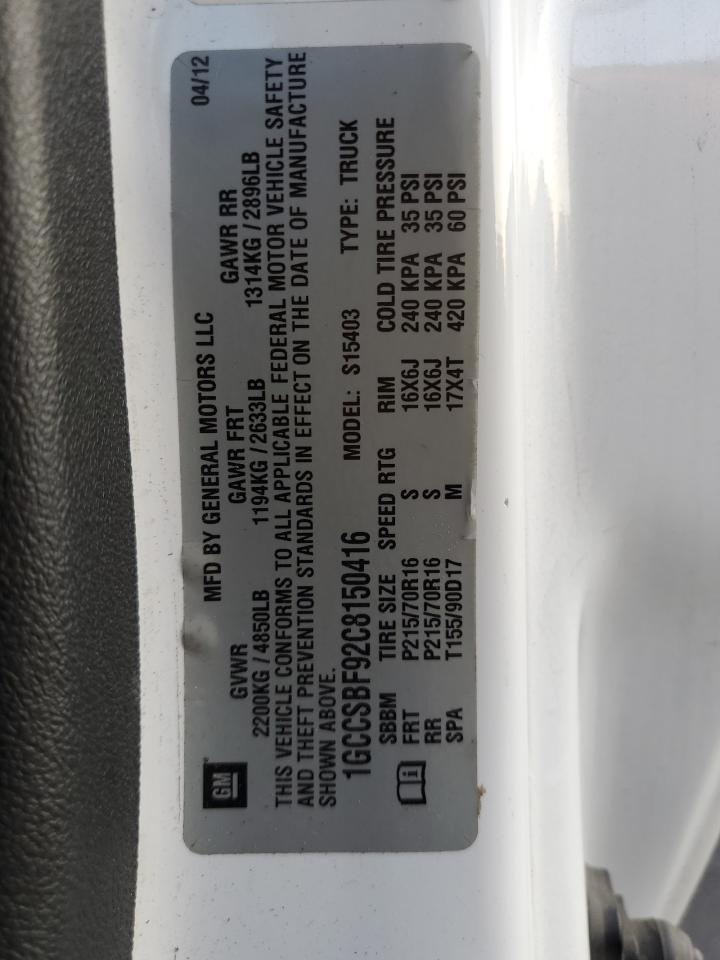 2012 Chevrolet Colorado VIN: 1GCCSBF92C8150416 Lot: 93425435