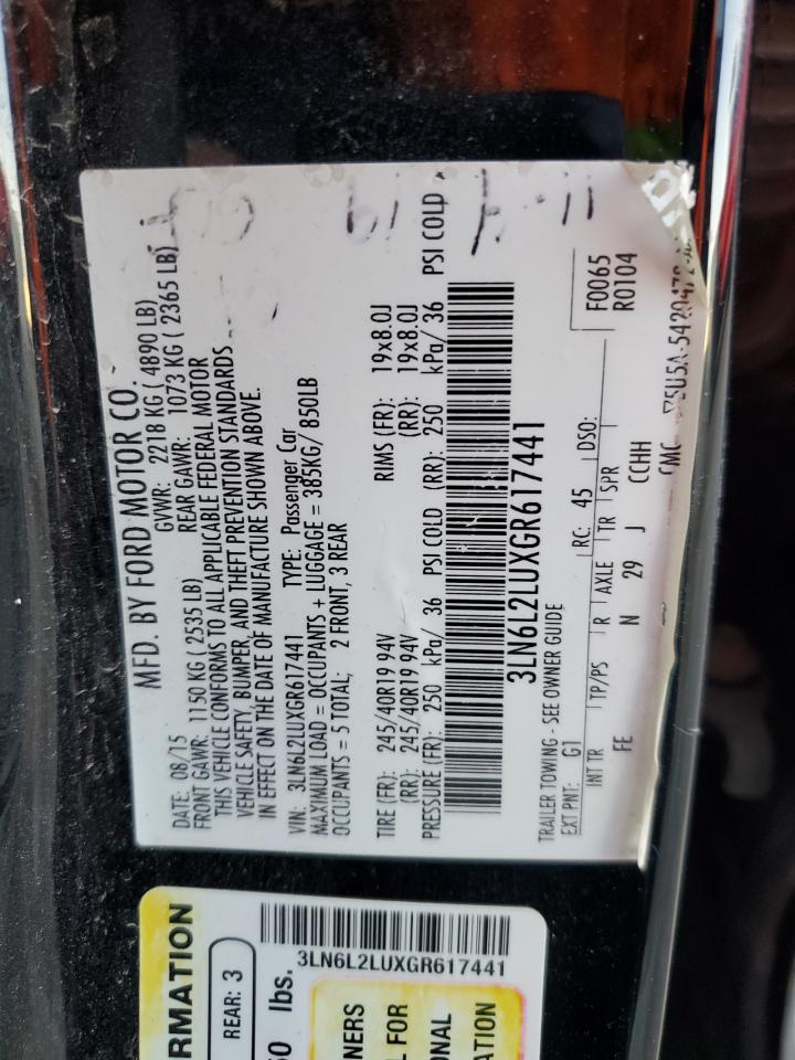 2016 Lincoln Mkz Hybrid VIN: 3LN6L2LUXGR617441 Lot: 92127005