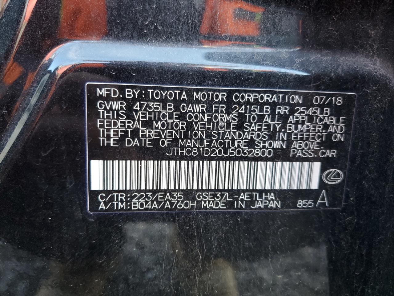 2018 Lexus Is 300 VIN: JTHC81D20J5032800 Lot: 93327745