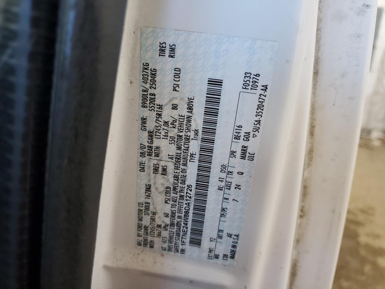 2008 Ford Econoline Cargo E-25 VIN: 1FTNE24W88DA12726 Lot: 91859025