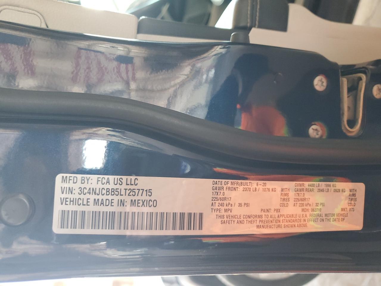 2020 Jeep Compass Latitude VIN: 3C4NJCBB5LT257715 Lot: 91915895