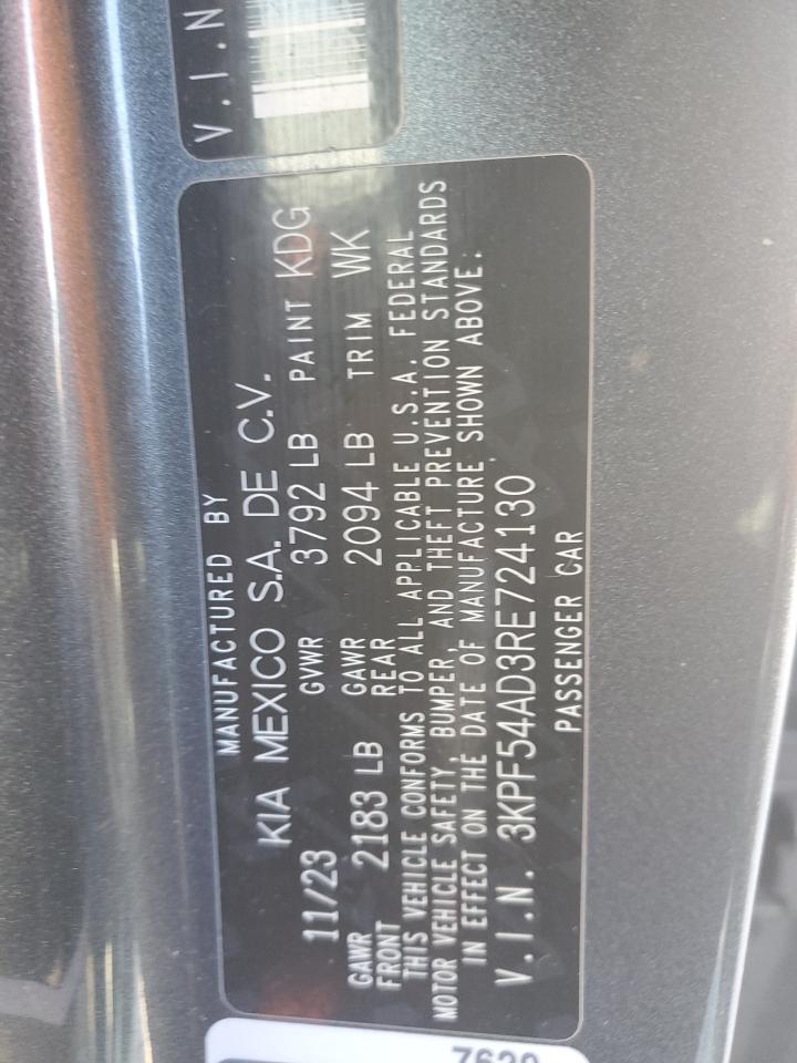 2024 Kia Forte Gt Line VIN: 3KPF54AD3RE724130 Lot: 92161045