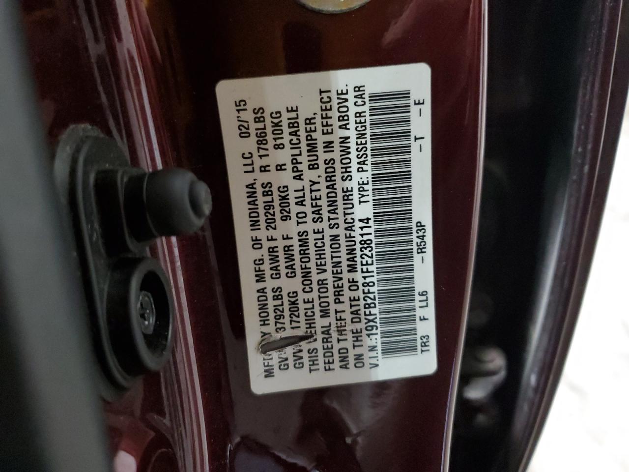 2015 Honda Civic Ex VIN: 19XFB2F81FE238114 Lot: 91916835