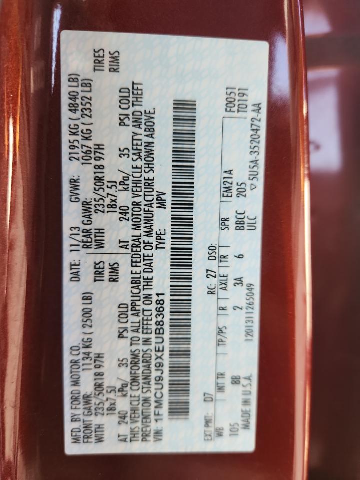 2014 Ford Escape Titanium VIN: 1FMCU9J9XEUB83681 Lot: 91654015