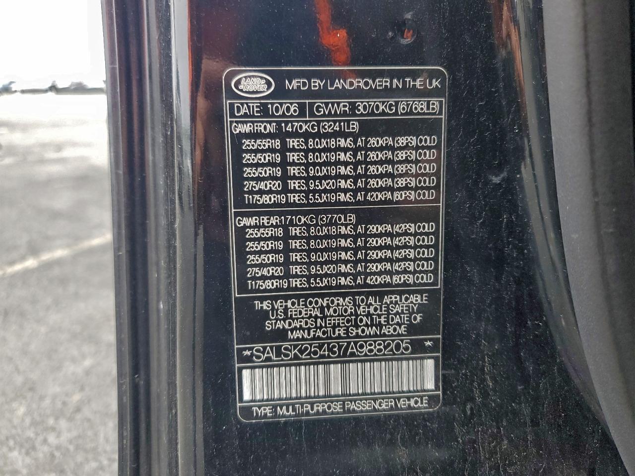 2007 Land Rover Range Rover Sport Hse VIN: SALSK25437A988205 Lot: 93085845