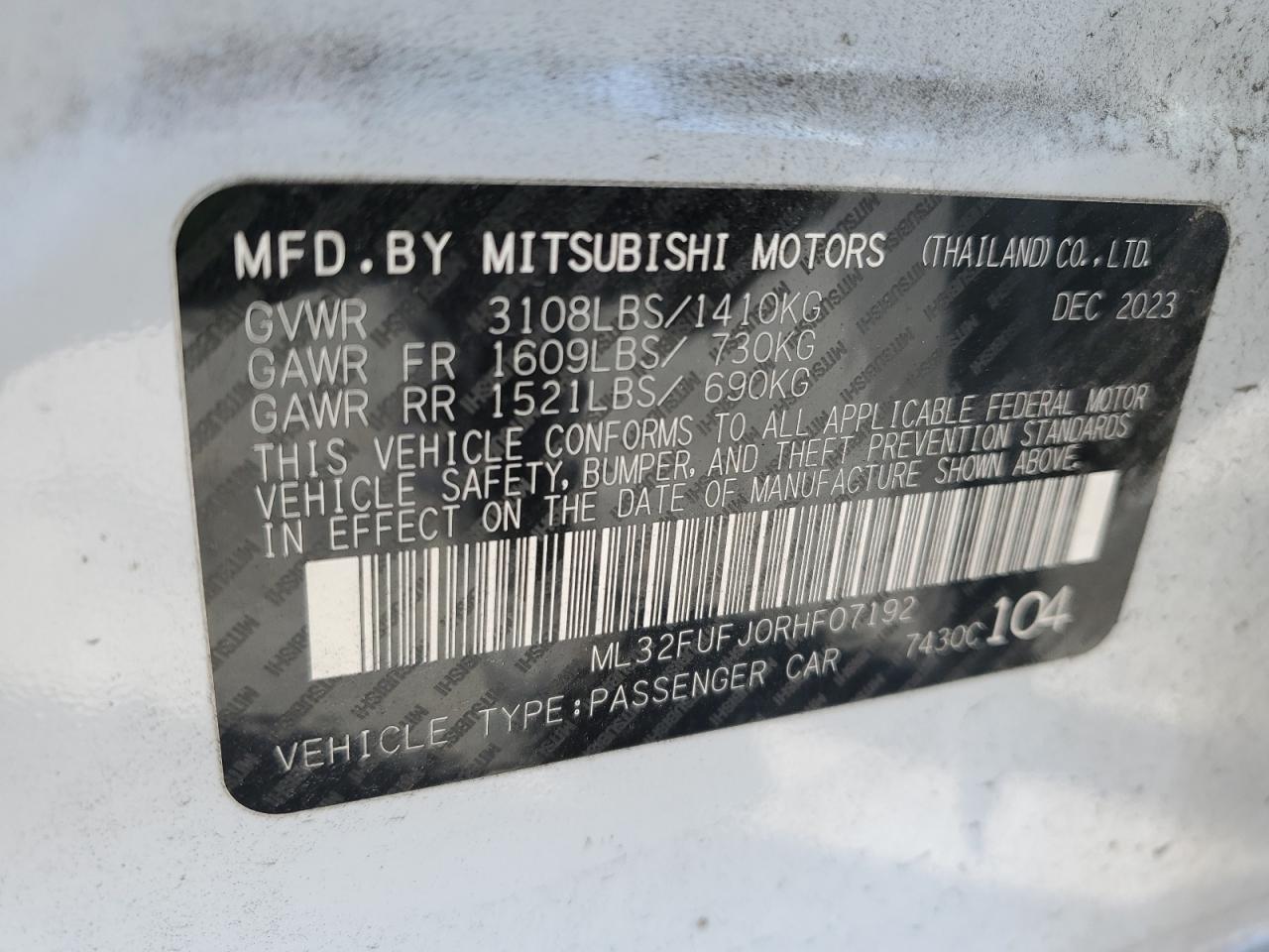 2024 Mitsubishi Mirage G4 Es VIN: ML32FUFJ0RHF07192 Lot: 92537595