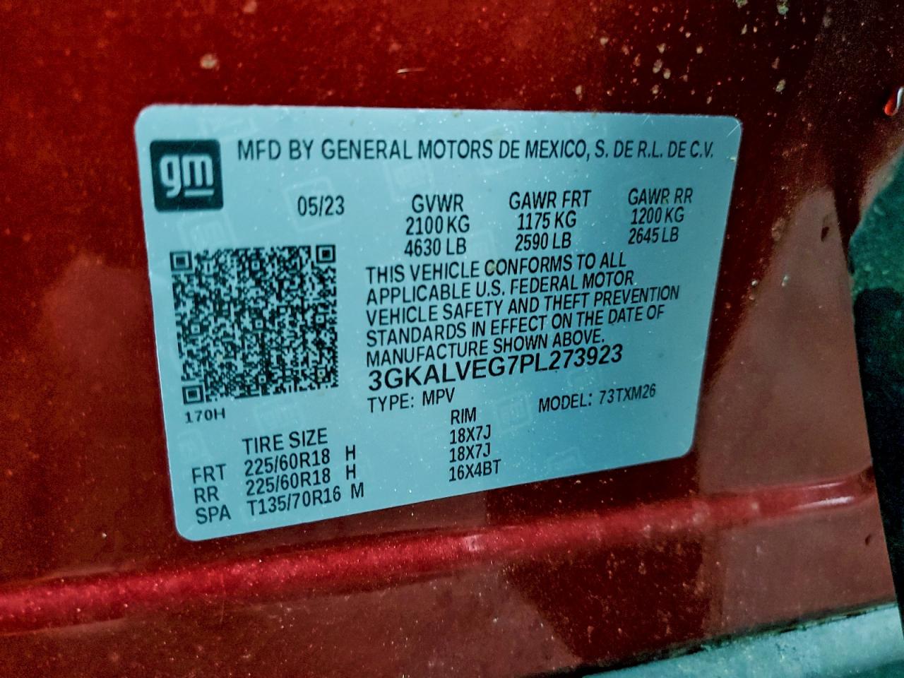 2023 GMC Terrain Slt VIN: 3GKALVEG7PL273923 Lot: 94426855