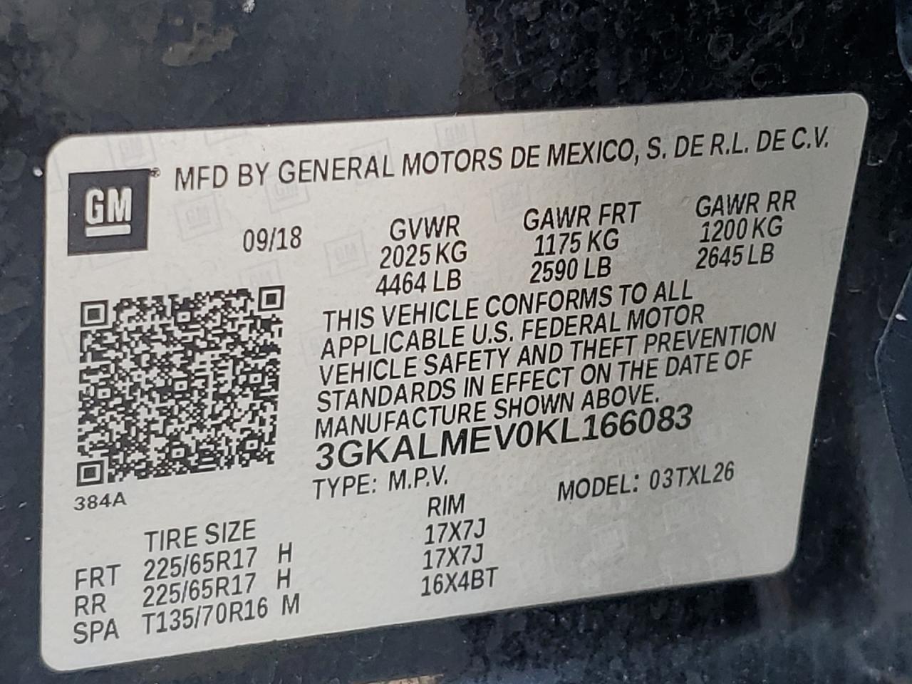 2019 GMC Terrain Sle VIN: 3GKALMEV0KL166083 Lot: 92937175