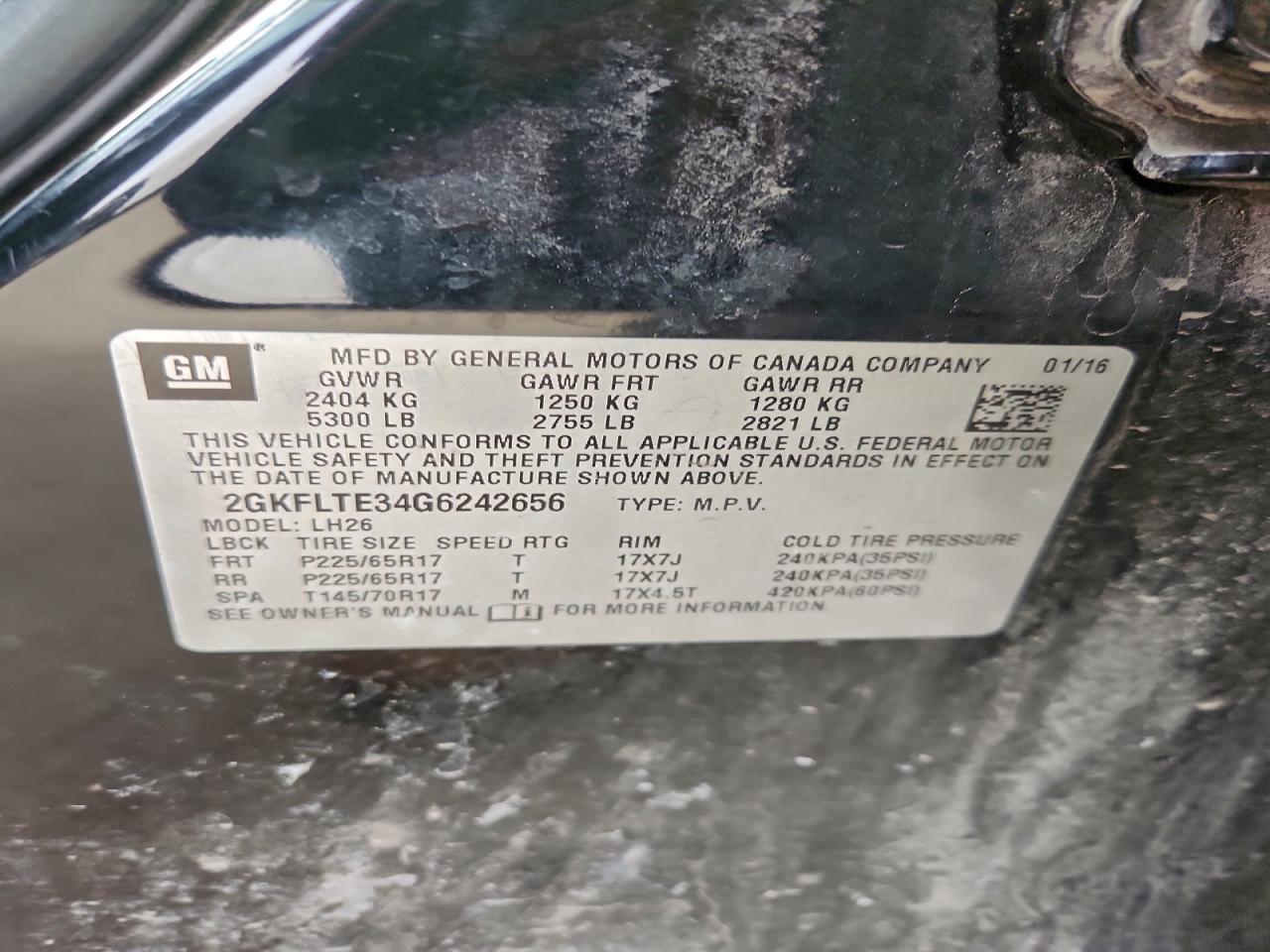 2016 GMC Terrain Sle VIN: 2GKFLTE34G6242656 Lot: 94044245