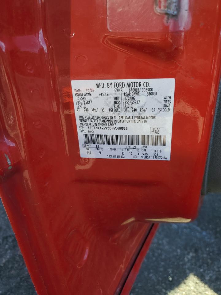 2006 Ford F150 VIN: 1FTRX12W36FA46888 Lot: 85429445