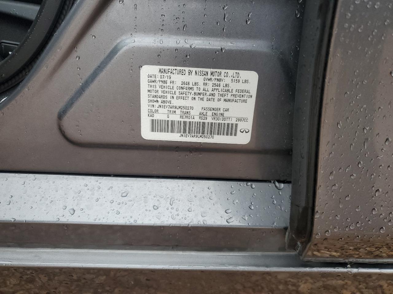 2020 Infiniti Q50 Pure VIN: JN1EV7AR9LM250270 Lot: 93151545