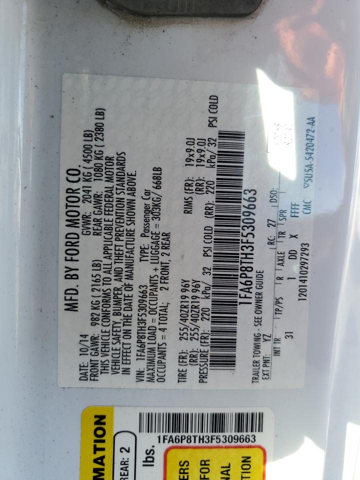 2015 Ford Mustang VIN: 1FA6P8TH3F5309663 Lot: 90684045