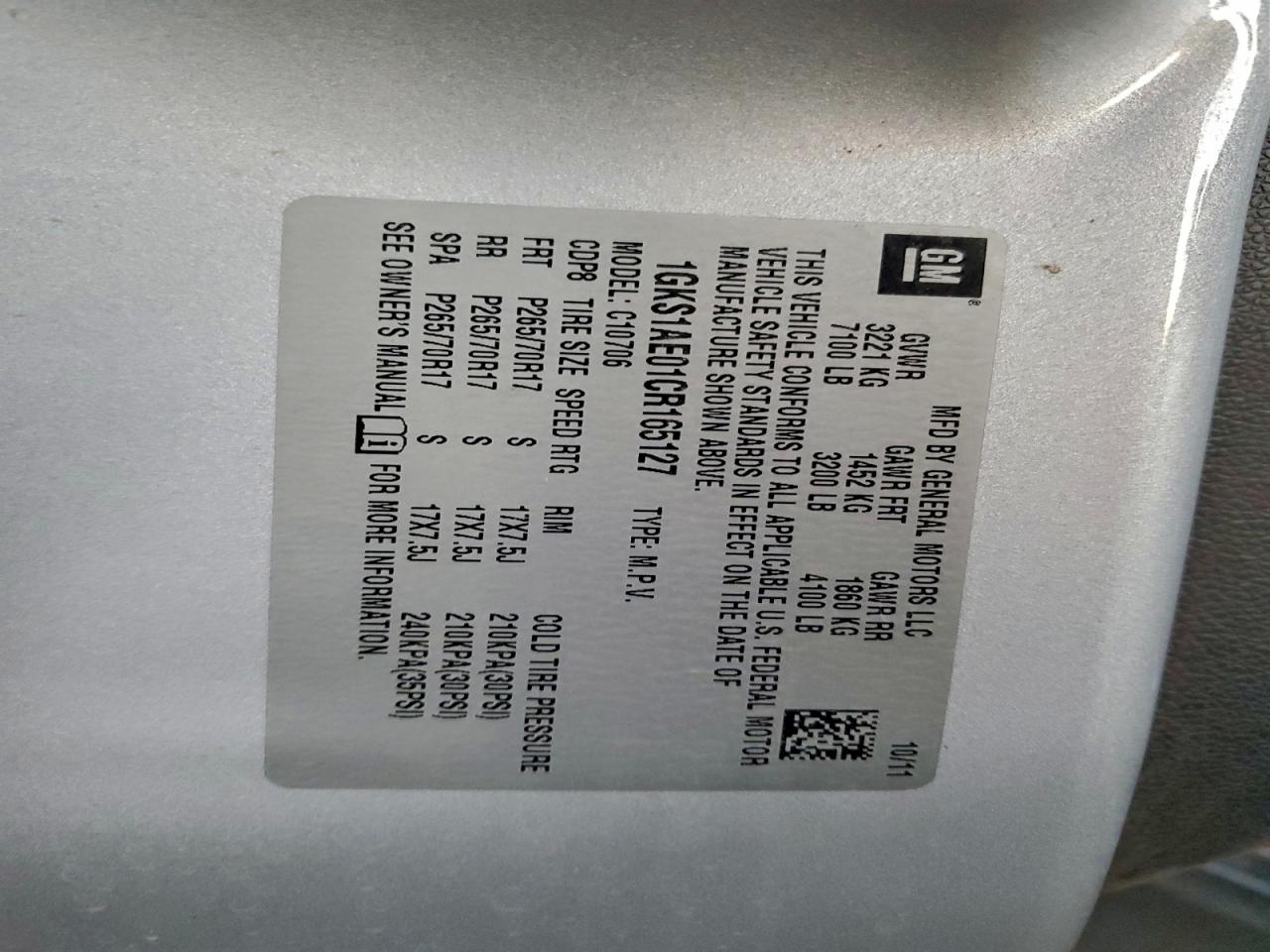 2012 GMC Yukon Sle VIN: 1GKS1AE01CR165127 Lot: 90365855