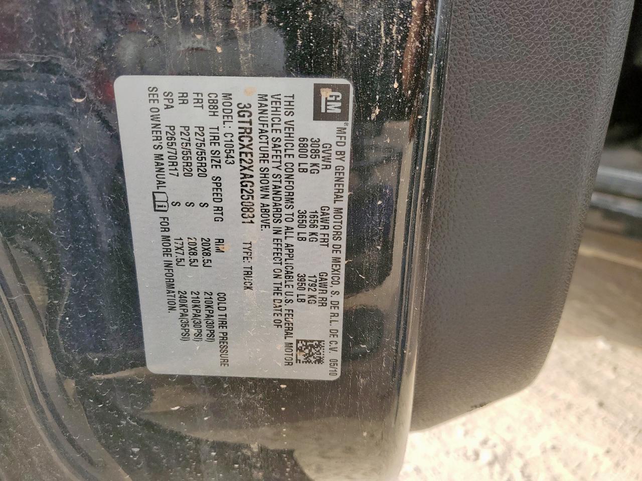 2010 GMC Sierra C1500 Denali VIN: 3GTRCXE2XAG250831 Lot: 92749525