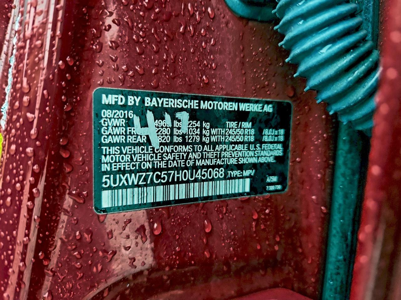 2017 BMW X3 Sdrive28I VIN: 5UXWZ7C57H0U45068 Lot: 94058685