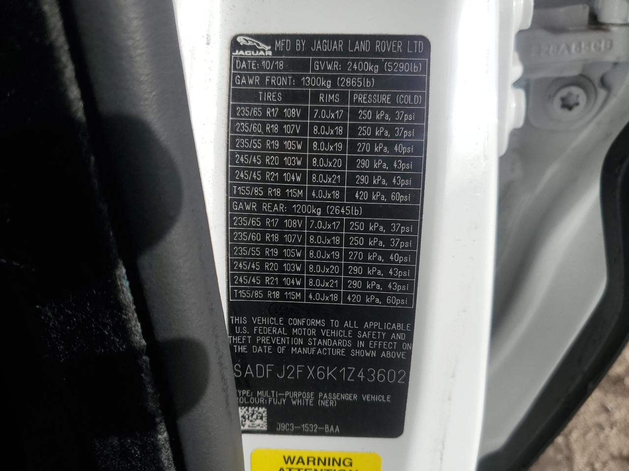 2019 Jaguar E-Pace S VIN: SADFJ2FX6K1Z43602 Lot: 91632905