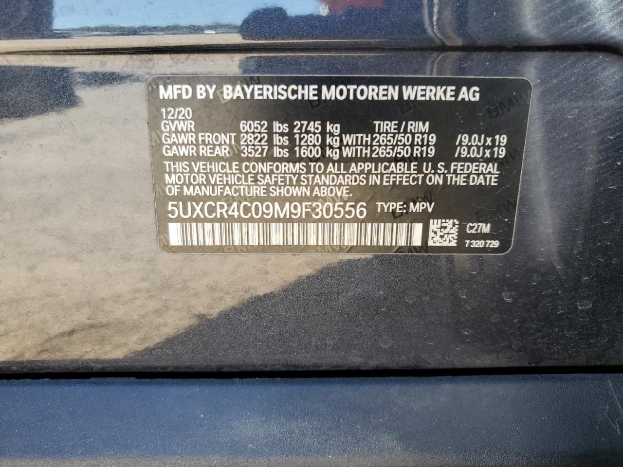 2021 BMW X5 Sdrive 40I VIN: 5UXCR4C09M9F30556 Lot: 92392885