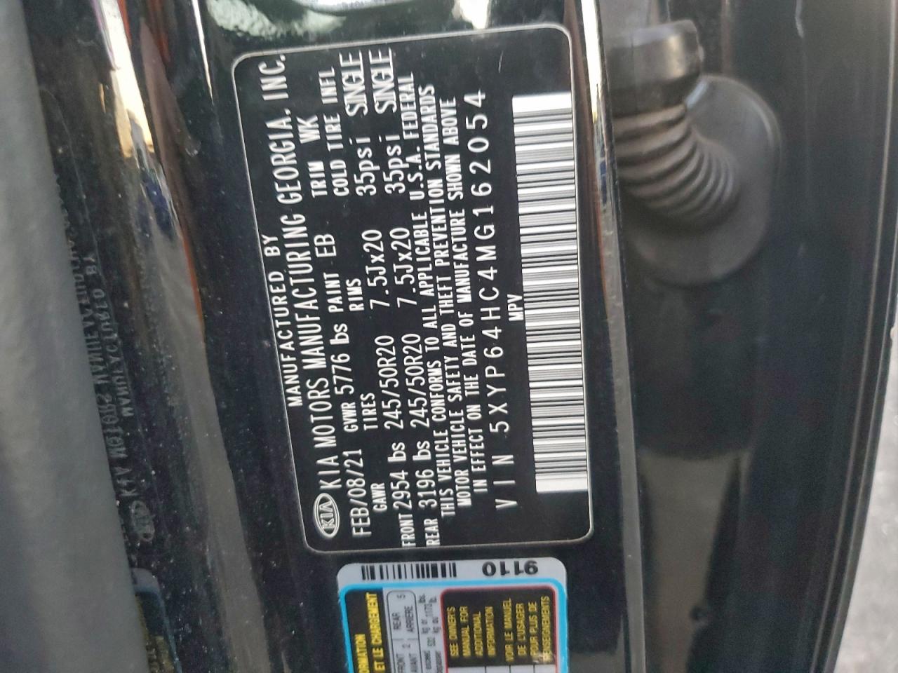 2021 Kia Telluride S VIN: 5XYP64HC4MG162054 Lot: 94339575