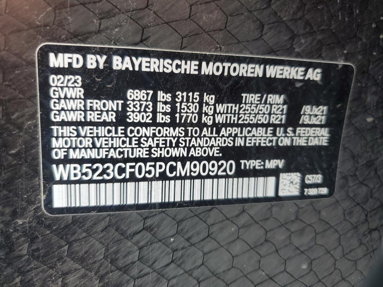 2023 BMW Ix xDrive50 VIN: WB523CF05PCM90920 Lot: 91657315