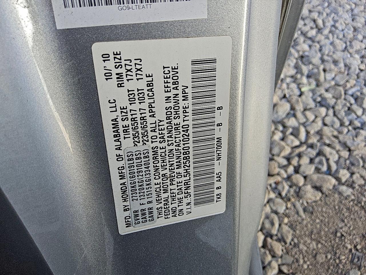 2011 Honda Odyssey Lx VIN: 5FNRL5H25BB010240 Lot: 91743005